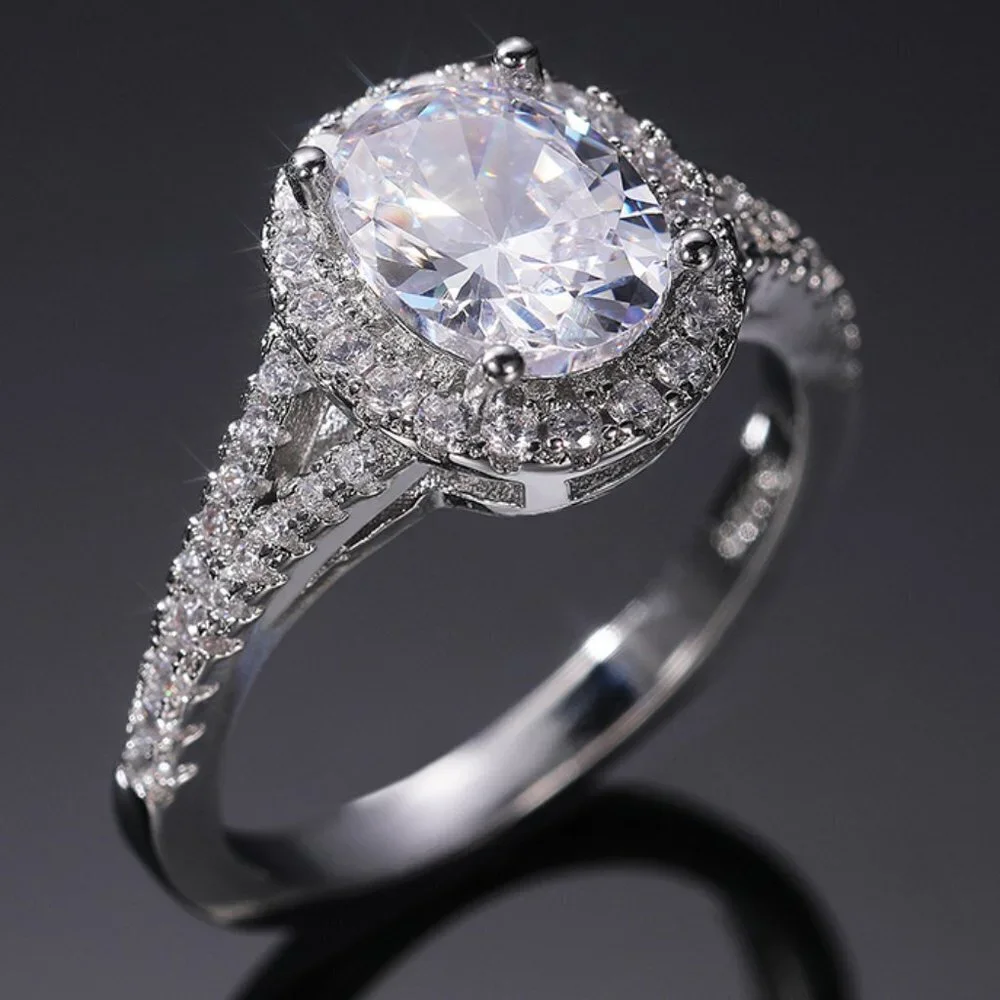😍Beautiful Oval Crystal Zircon Silver Classic Wedding Ring for Women, L109